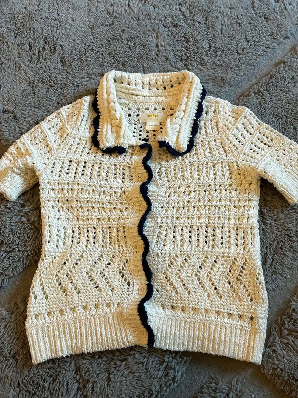 Maeve by Anthropologie Crochet Collared Button-Down Cardigan XX-Small